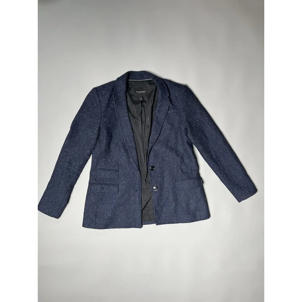 Banana Republic Wool Tweed Speckled Blazer 2-Button Notch Lapel Blue 4